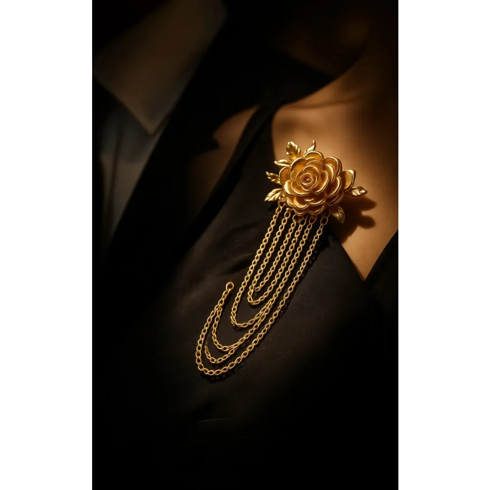 Элегантная золотая брошь-роза с цепочками, аксессуар для лацкана для мужчин и женщин
Элегантная золотая брошь-роза с цепочками, аксессуар для лацкана для мужчин и женщин