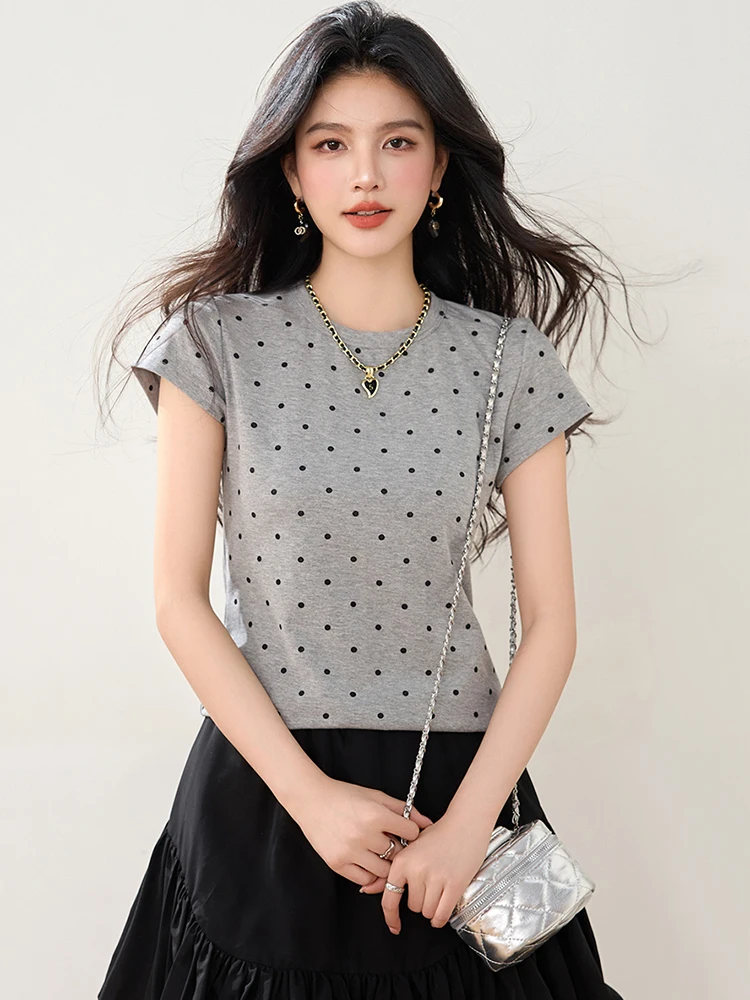 Vintage Polka Dot T-Shirt Women 2025 Summer New Casual Versatile Short Sleeve T-shirt Fashion Slim-Fit Tops
Vintage Polka Dot T-Shirt Women 2025 Summer New Casual Versatile Short Sleeve T-shirt Fashion Slim-Fit Tops