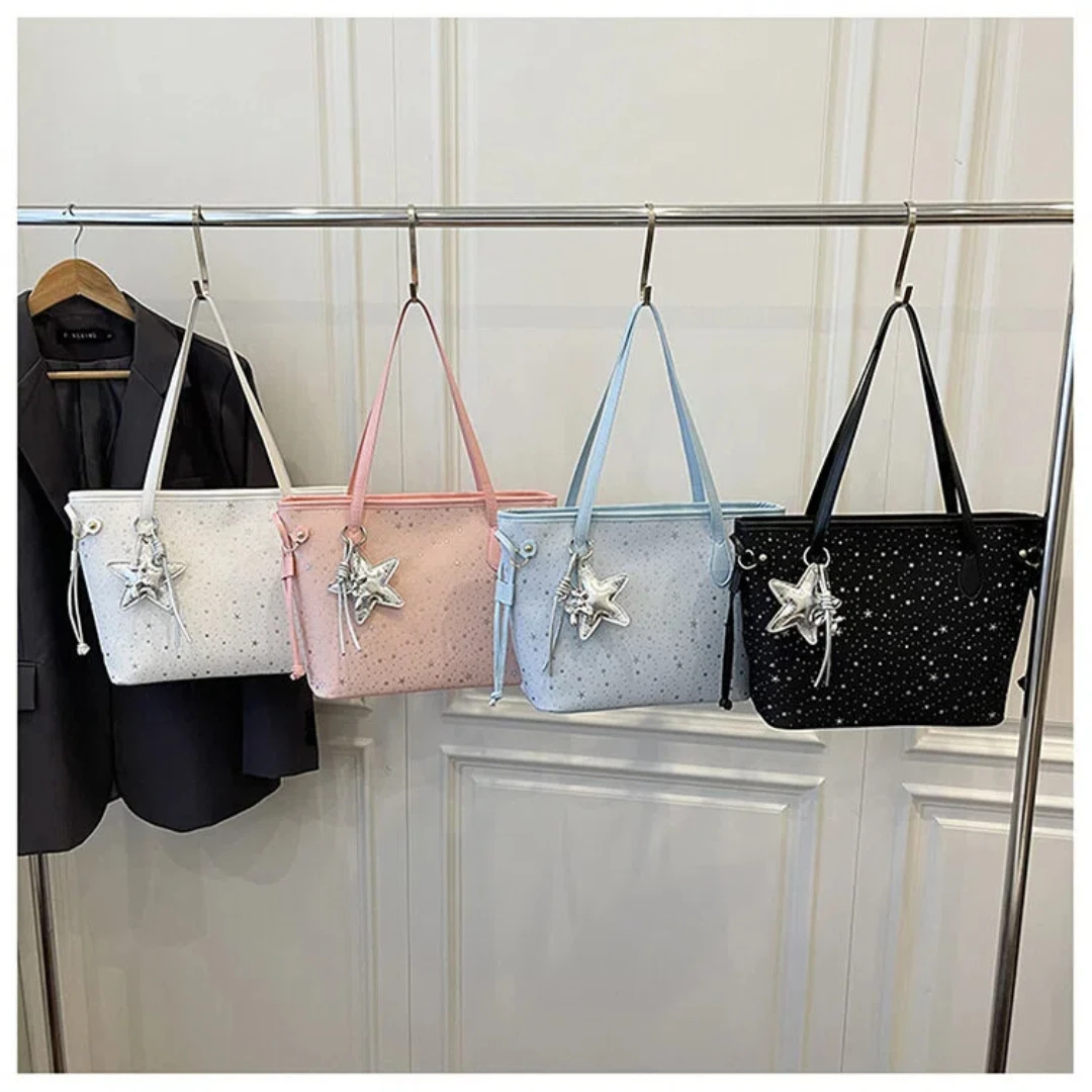Women Star Print Tote Bag Large Capacity Shoulder Handbag with Star Pendant Casual Office School Top Handle Purse
Women Star Print Tote Bag Large Capacity Shoulder Handbag with Star Pendant Casual Office School Top Handle Purse