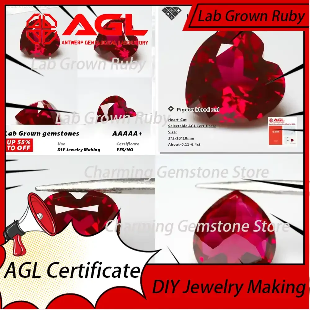 Lab Grown Ruby Loose Gemstones Pigeon Blood Red Heart Cut for DIY Jewelry Making Lab Grown Sapphire Compatible AGL Certified
Lab Grown Ruby Loose Gemstones Pigeon Blood Red Heart Cut for DIY Jewelry Making Lab Grown Sapphire Compatible AGL Certified