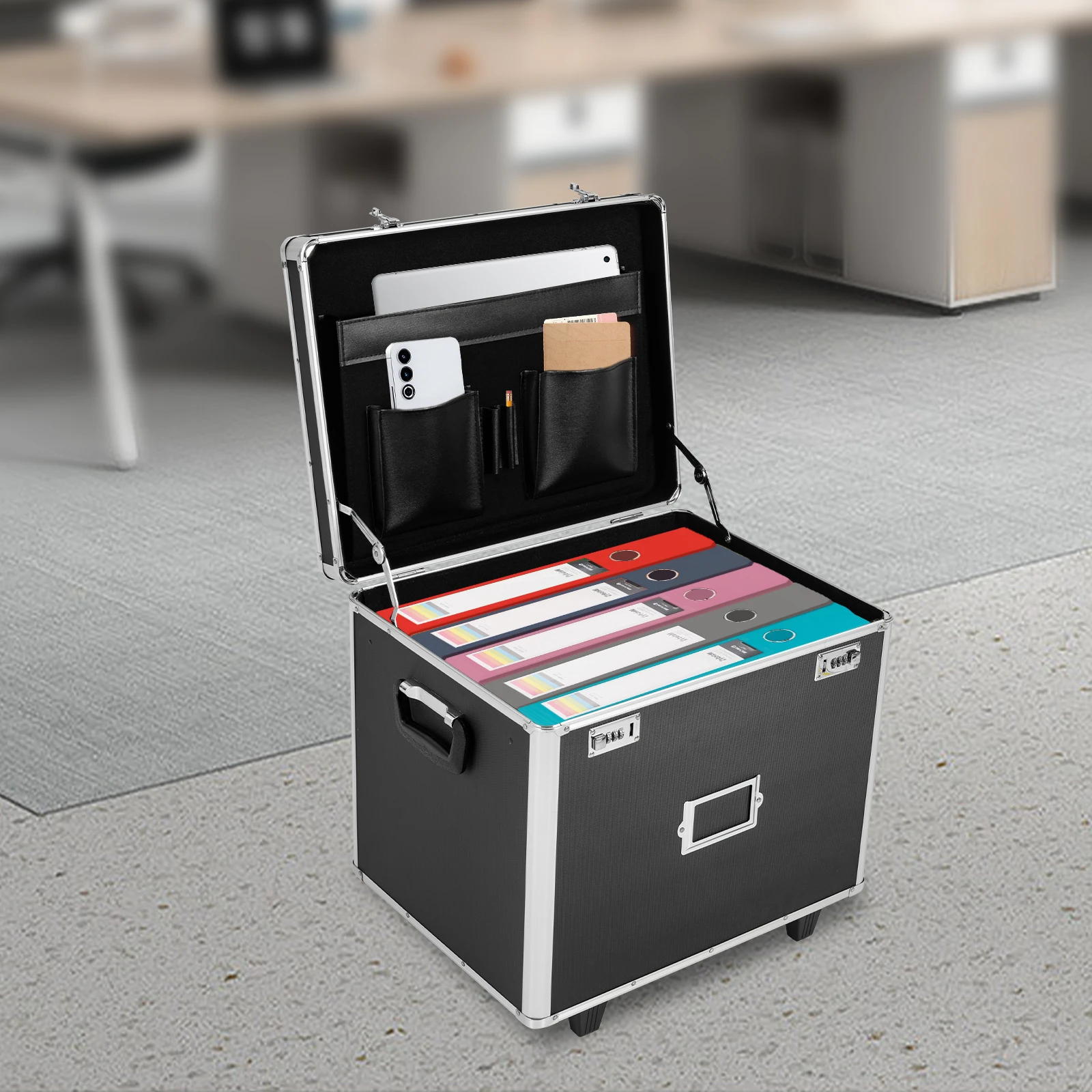 Locking File Storage Box, Aluminum Alloy File Lock Box w/Telescopic Handle, Mobile Business Case for Office Home Black
Locking File Storage Box, Aluminum Alloy File Lock Box w/Telescopic Handle, Mobile Business Case for Office Home Black