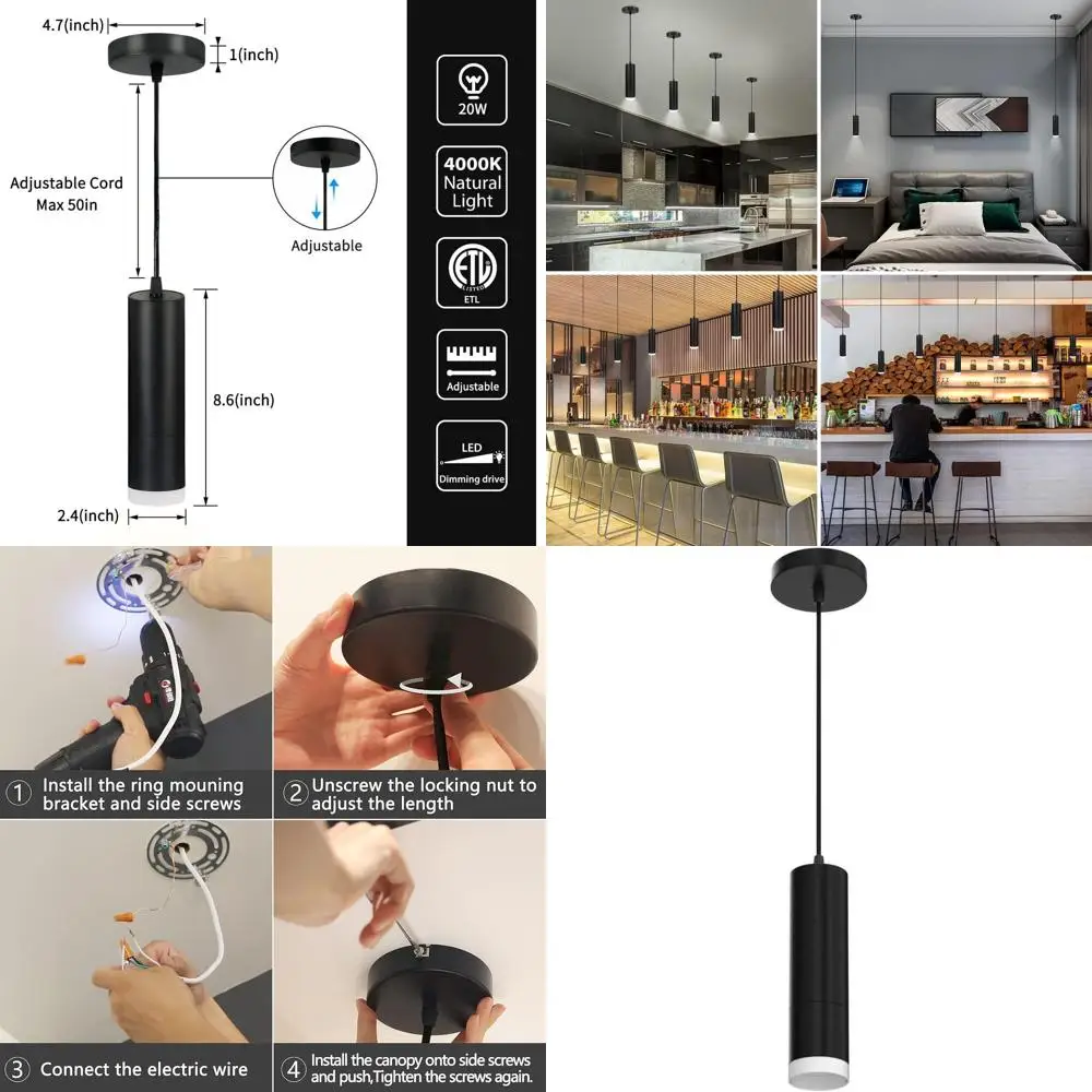 Adjustable LED Pendant Lights for Kitchen Island, Dining Room, Bedroom, and Bar - 20W, 4000K, Black Mini Spot Lights (1 Pack)
Adjustable LED Pendant Lights for Kitchen Island, Dining Room, Bedroom, and Bar - 20W, 4000K, Black Mini Spot Lights (1 Pack)