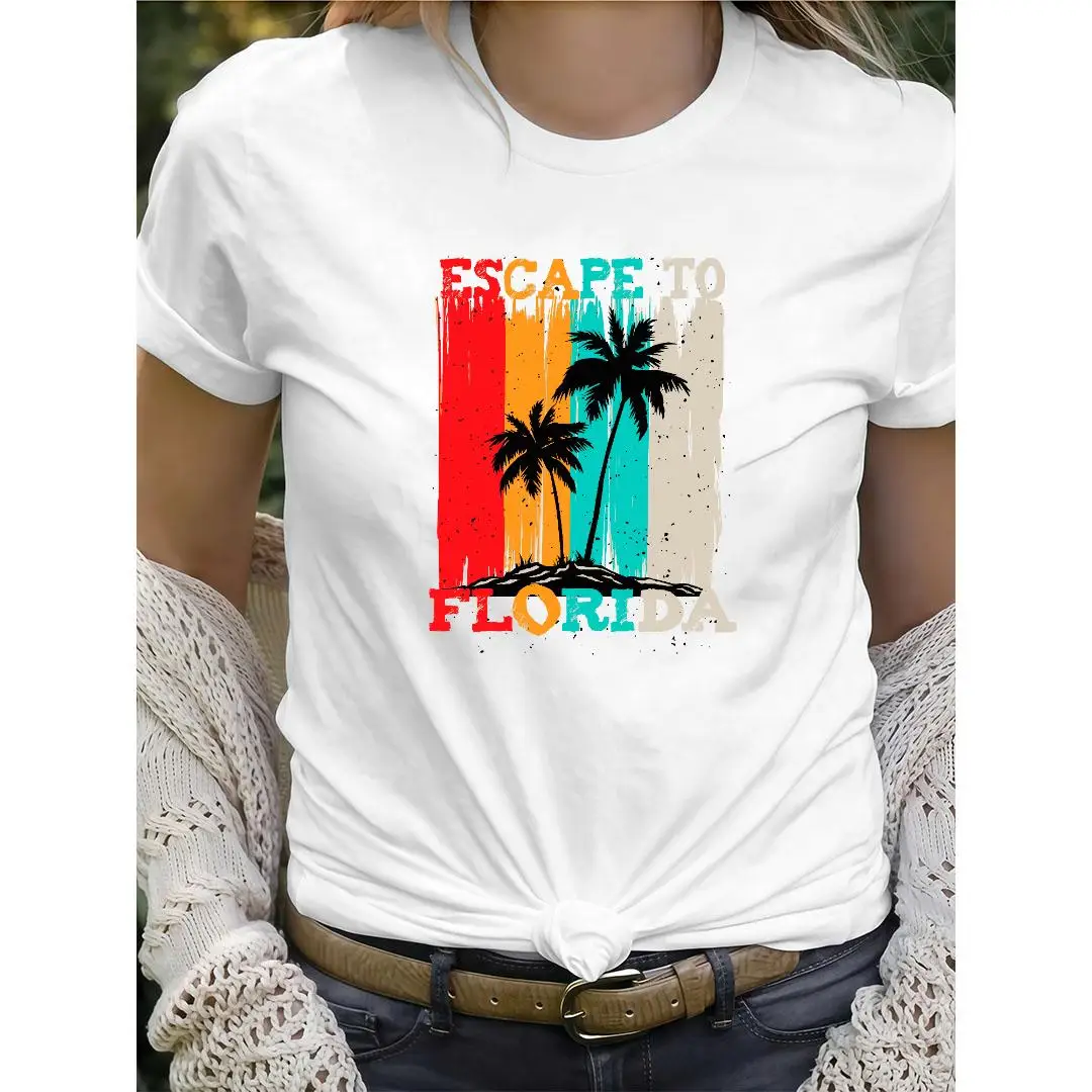 Women's Vintage T-shirt Escape to Florida Graphic Tees Summer Vacation Outfits Short Sleeve Retro Beach Tops Holiday Aesthetic
Women's Vintage T-shirt Escape to Florida Graphic Tees Summer Vacation Outfits Short Sleeve Retro Beach Tops Holiday Aesthetic