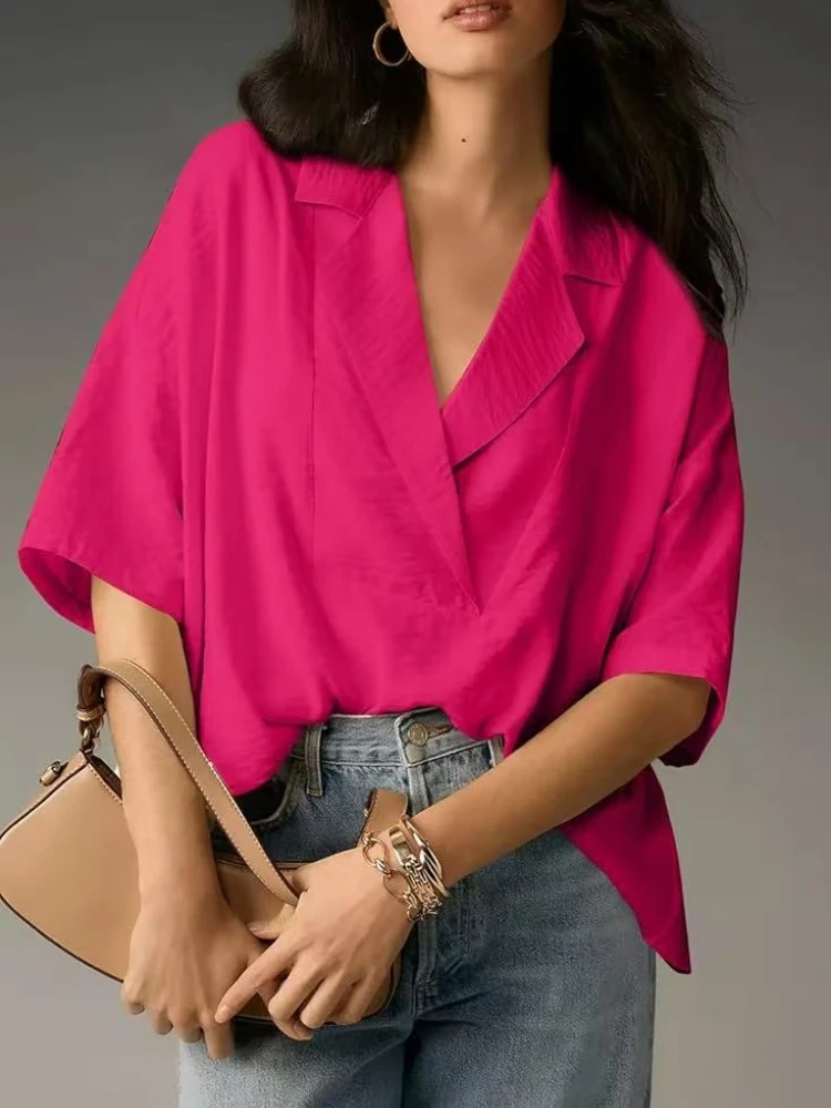 Fashion Short Sleeve Solid V Neck Solid Color Loose Shirts and Blouses Elegant Lady White Tops 2025 New in Summer Tops for Women
Fashion Short Sleeve Solid V Neck Solid Color Loose Shirts and Blouses Elegant Lady White Tops 2025 New in Summer Tops for Women