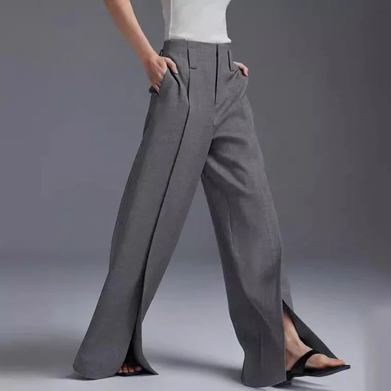 Commuter Elegant High-wasited Suit Pants Women Fashion Solid Pleated Split Trousers Autumn Winter Pocket Wide-leg Straight Pants
Commuter Elegant High-wasited Suit Pants Women Fashion Solid Pleated Split Trousers Autumn Winter Pocket Wide-leg Straight Pants