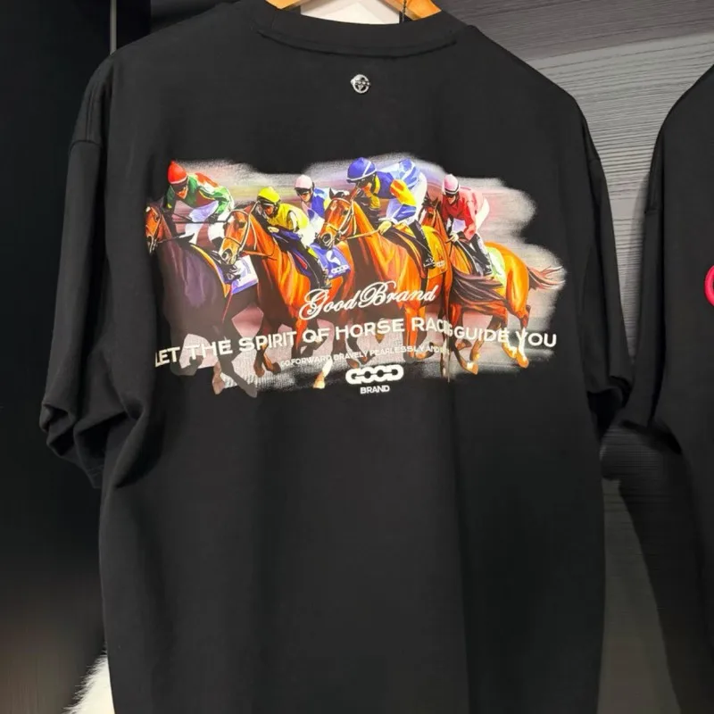 Повседневная хлопковая футболка GOODBRAND с принтом «Конные соревнования» в стиле масляной живописи, черная, с круглым вырезом, с коротким рукавом, для мужчин и женщин
Повседневная хлопковая футболка GOODBRAND с принтом «Конные соревнования» в стиле масляной живописи, черная, с круглым вырезом, с коротким рукавом, для мужчин и женщин