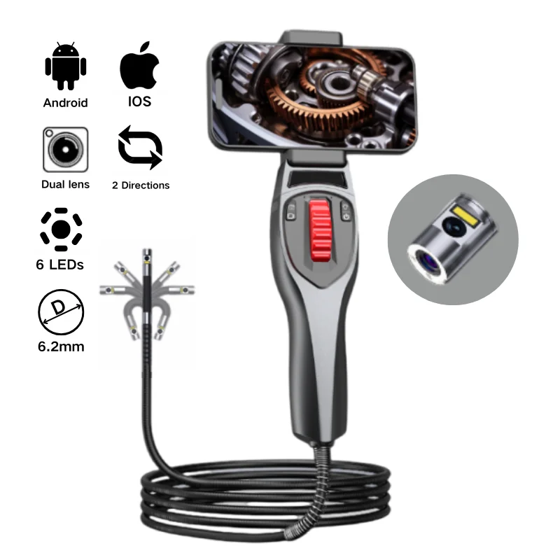 New 6.2mm Dual Lens Articulating Endoscope Two-Way 720P Car Inspection Engine Inspect For Android/iPhone Industrial Borescope
New 6.2mm Dual Lens Articulating Endoscope Two-Way 720P Car Inspection Engine Inspect For Android/iPhone Industrial Borescope