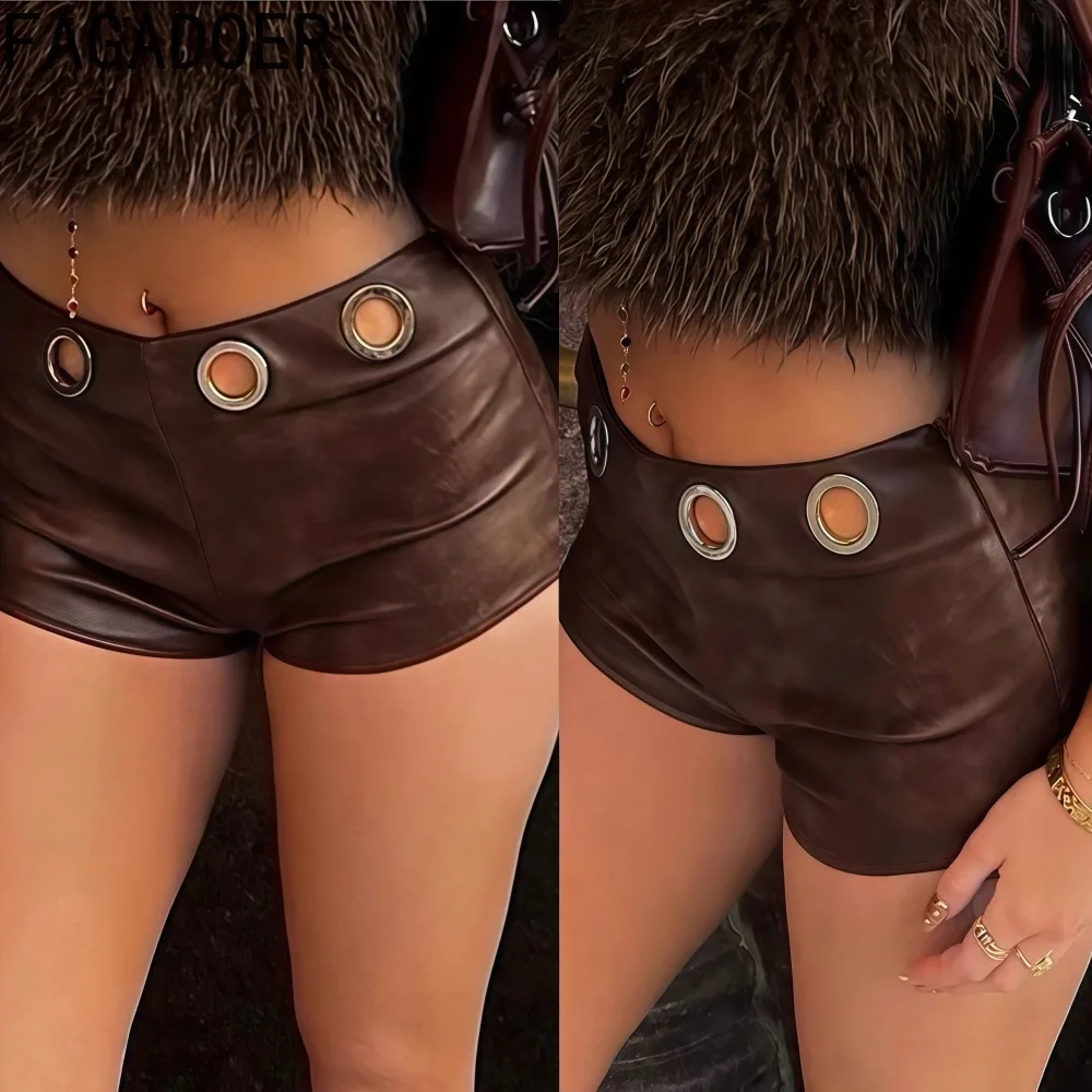 FAGADOER Sexy Leather Shorts Woman 2 Piece Set Outfit Solid Color Hole Patchwork Shorts Female Streetwear Bottoms Summer New 
FAGADOER Sexy Leather Shorts Woman 2 Piece Set Outfit Solid Color Hole Patchwork Shorts Female Streetwear Bottoms Summer New