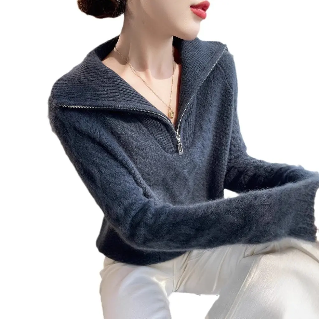 Women's Heavy Thickened 100% Woolen Sweater Half Zip Knitted Large Lapel Fashion All-match Autumn Winter Sweater
Women's Heavy Thickened 100% Woolen Sweater Half Zip Knitted Large Lapel Fashion All-match Autumn Winter Sweater