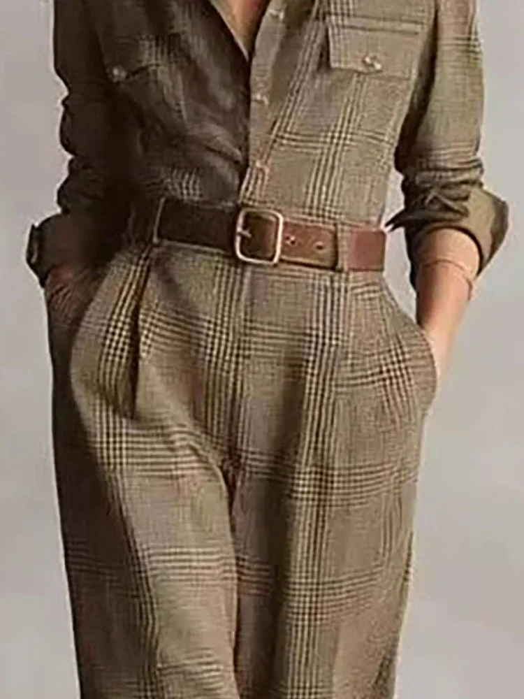 Casual Long Sleeve Pocket Shirt Romper Women Fashion Commuting Checkered Print Long Jumpsuit Elegant Lapel Button Loose Playsuit
Casual Long Sleeve Pocket Shirt Romper Women Fashion Commuting Checkered Print Long Jumpsuit Elegant Lapel Button Loose Playsuit