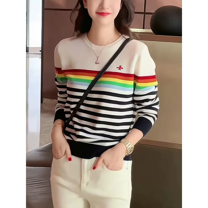 Women Clothing Contrast Striped Embroidery Sweaters Fashion Commute Loose Pullovers Autumn Winter Vintage Chic Wool Knitwear
Women Clothing Contrast Striped Embroidery Sweaters Fashion Commute Loose Pullovers Autumn Winter Vintage Chic Wool Knitwear