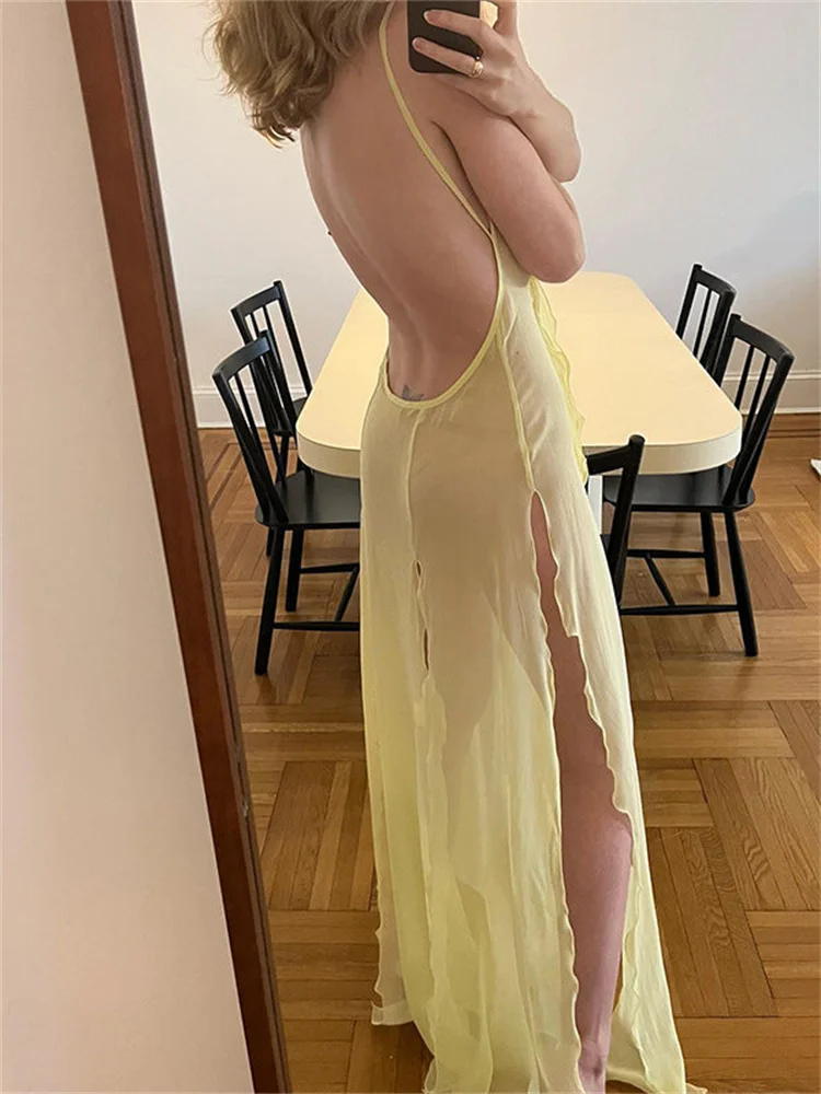 CHRONSTYLE Sexy Mesh See Through Long Dress Fairycore Woman Ruffles Split Dress Y2K Backless Sundress Women Beach Boho Cover-Ups
CHRONSTYLE Sexy Mesh See Through Long Dress Fairycore Woman Ruffles Split Dress Y2K Backless Sundress Women Beach Boho Cover-Ups
