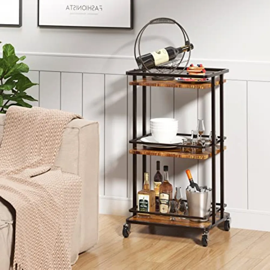 3-Tier Rolling Serving Bar Cart, Wood and Metal Kitchen Island Storage Cart with Wheels, Multifunction Utility Cart Storage Rack for Home, Kitchen, Bar, Dinning Room, Living Room (Brown)
3-Tier Rolling Serving Bar Cart, Wood and Metal Kitchen Island Storage Cart with Wheels, Multifunction Utility Cart Storage Rack for Home, Kitchen, Bar, Dinning Room, Living Room (Brown)