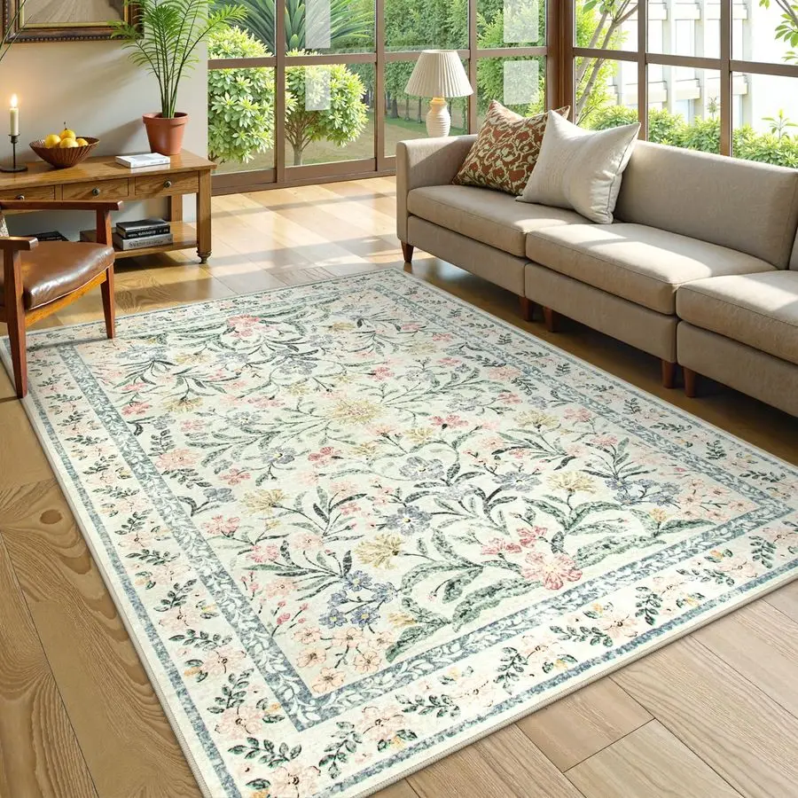 Floral Machine Washable Area Rugs 5x7, Vintage Boho Nursery Rug Girl NonSlip, Flower Indoor Floor Throw Carpet for Living Room B
Floral Machine Washable Area Rugs 5x7, Vintage Boho Nursery Rug Girl NonSlip, Flower Indoor Floor Throw Carpet for Living Room B