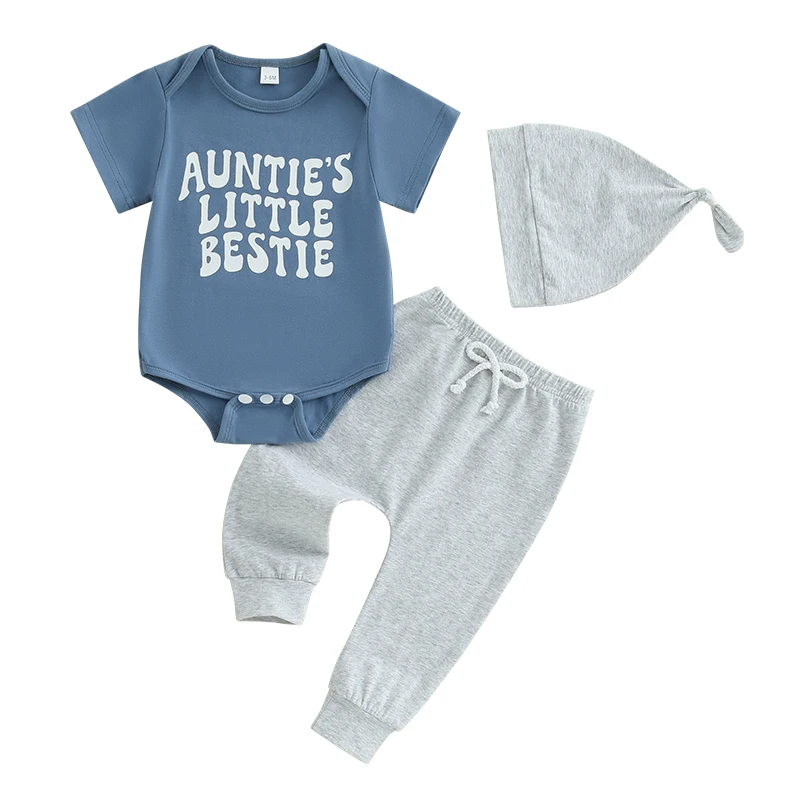 Baby Boy 3Pcs Pants Sets Short Sleeve Letter Print Romper Solid Color Pants Hat Sets
Baby Boy 3Pcs Pants Sets Short Sleeve Letter Print Romper Solid Color Pants Hat Sets