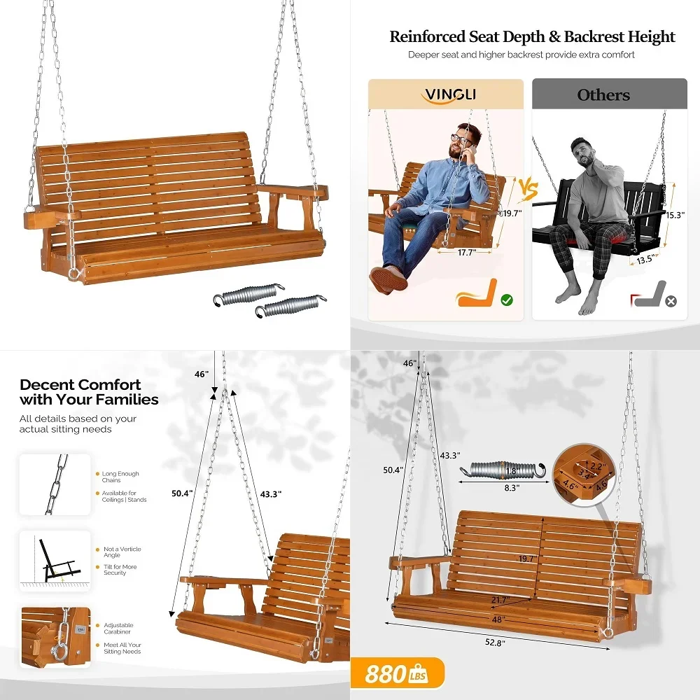 XL Size Patio Wooden Porch Swing Outdoor with Cup Holders, Heavy Duty 880 LBS Hanging Swing Chair Bench with Hanging Chains for
XL Size Patio Wooden Porch Swing Outdoor with Cup Holders, Heavy Duty 880 LBS Hanging Swing Chair Bench with Hanging Chains for