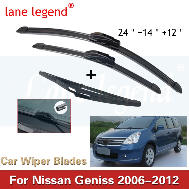 For Nissan Geniss 2006-2012 Car Front Rear Wiper Blades Soft Rubber Windscreen Wipers Auto Windshield 24"+14"+12" 2009 2010 2011
For Nissan Geniss 2006-2012 Car Front Rear Wiper Blades Soft Rubber Windscreen Wipers Auto Windshield 24"+14"+12" 2009 2010 2011