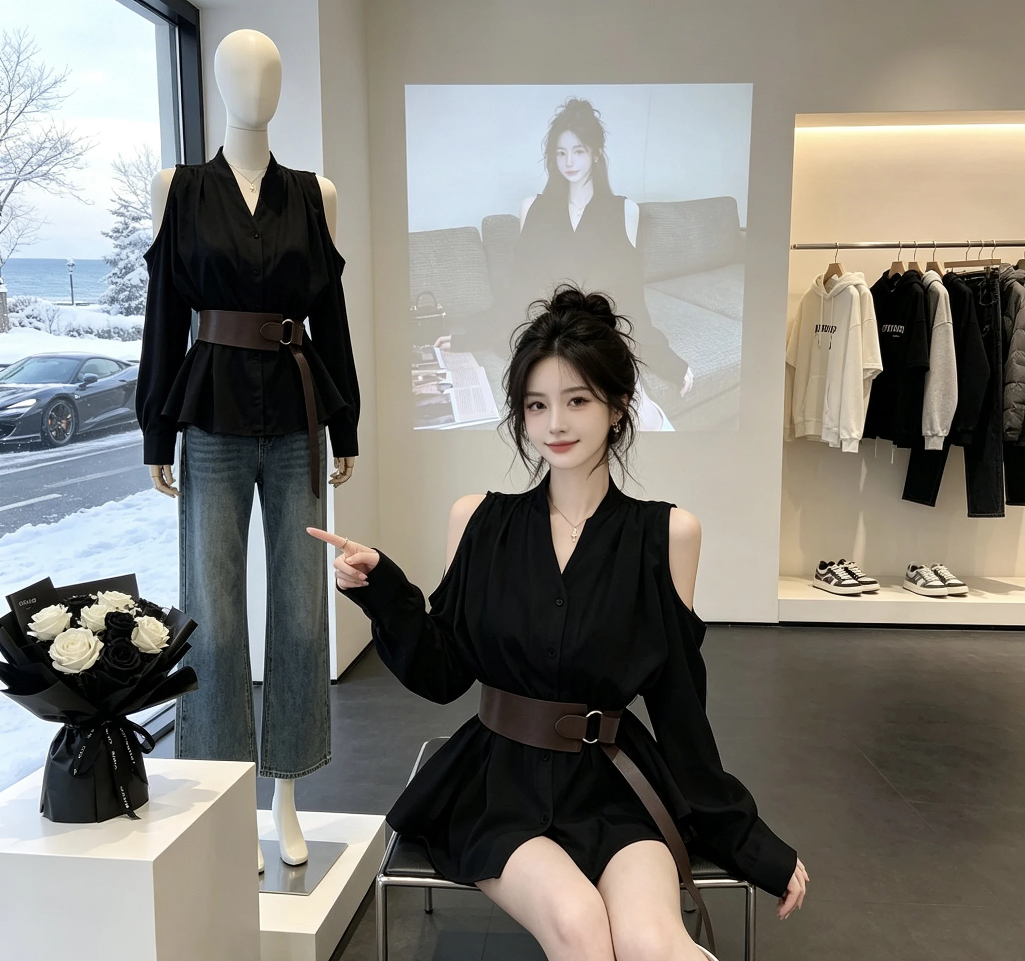 Sexy Shoulder Bared V-Neck Loose Waist Design Slimming Belt White Shirt Top Asymmetrical Hemline Commute Style Long Sleeve Po...
Sexy Shoulder Bared V-Neck Loose Waist Design Slimming Belt White Shirt Top Asymmetrical Hemline Commute Style Long Sleeve Po...