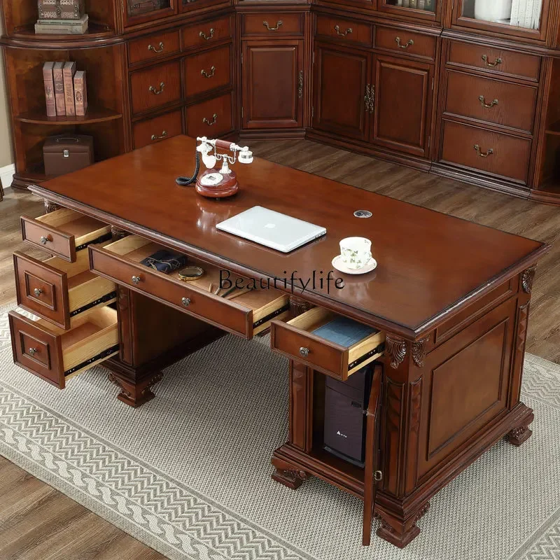 yj7yj7 American-style Solid Wood Desk Writing Table Vintage Office Desk for Boss
yj7yj7 American-style Solid Wood Desk Writing Table Vintage Office Desk for Boss