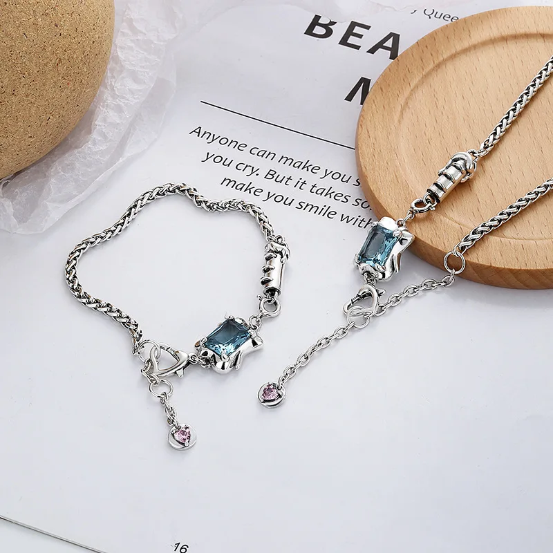 S925 Sterling Silver Retro Old Creative Niche Design Blue Magic Mirror Ins Bracelet Necklace Set
S925 Sterling Silver Retro Old Creative Niche Design Blue Magic Mirror Ins Bracelet Necklace Set