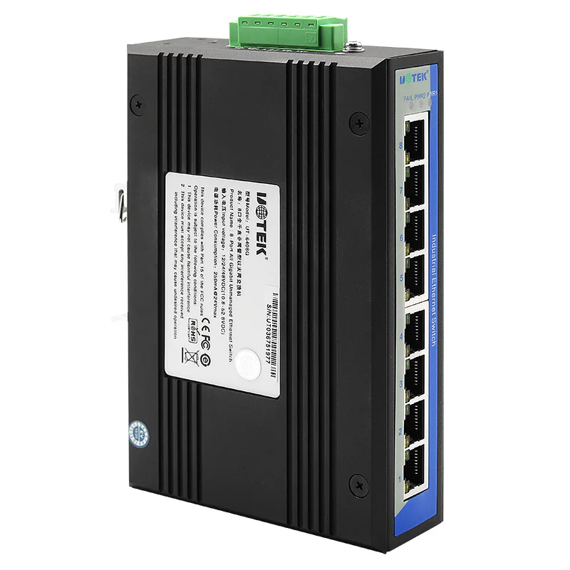 UOTEK 10/100/1000M 8 портов RJ45 сеть неуправляемый промышленный Ethernet переключатель DIN-рейка
UOTEK 10/100/1000M 8 портов RJ45 сеть неуправляемый промышленный Ethernet переключатель DIN-рейка