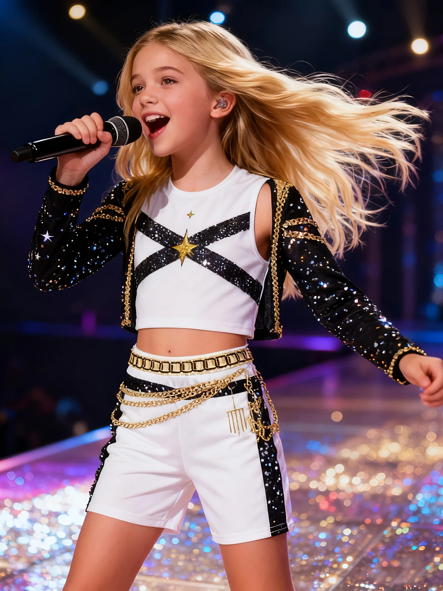 Комплект из 3 шт., блестящая куртка с принтом для девочек, жилет и шорты, костюм для выступлений в корейском стиле с танцевальной одеждой на Хэллоуин
Комплект из 3 шт., блестящая куртка с принтом для девочек, жилет и шорты, костюм для выступлений в корейском стиле с танцевальной одеждой на Хэллоуин