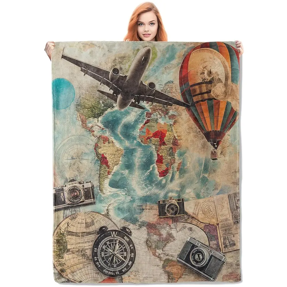 Travel-Themed Blanket, Vintage Airplane Hot Air Balloon Cameras Flannel Throw Blankets,Soft Warm Lightweight Cozy Plush Throws
Travel-Themed Blanket, Vintage Airplane Hot Air Balloon Cameras Flannel Throw Blankets,Soft Warm Lightweight Cozy Plush Throws