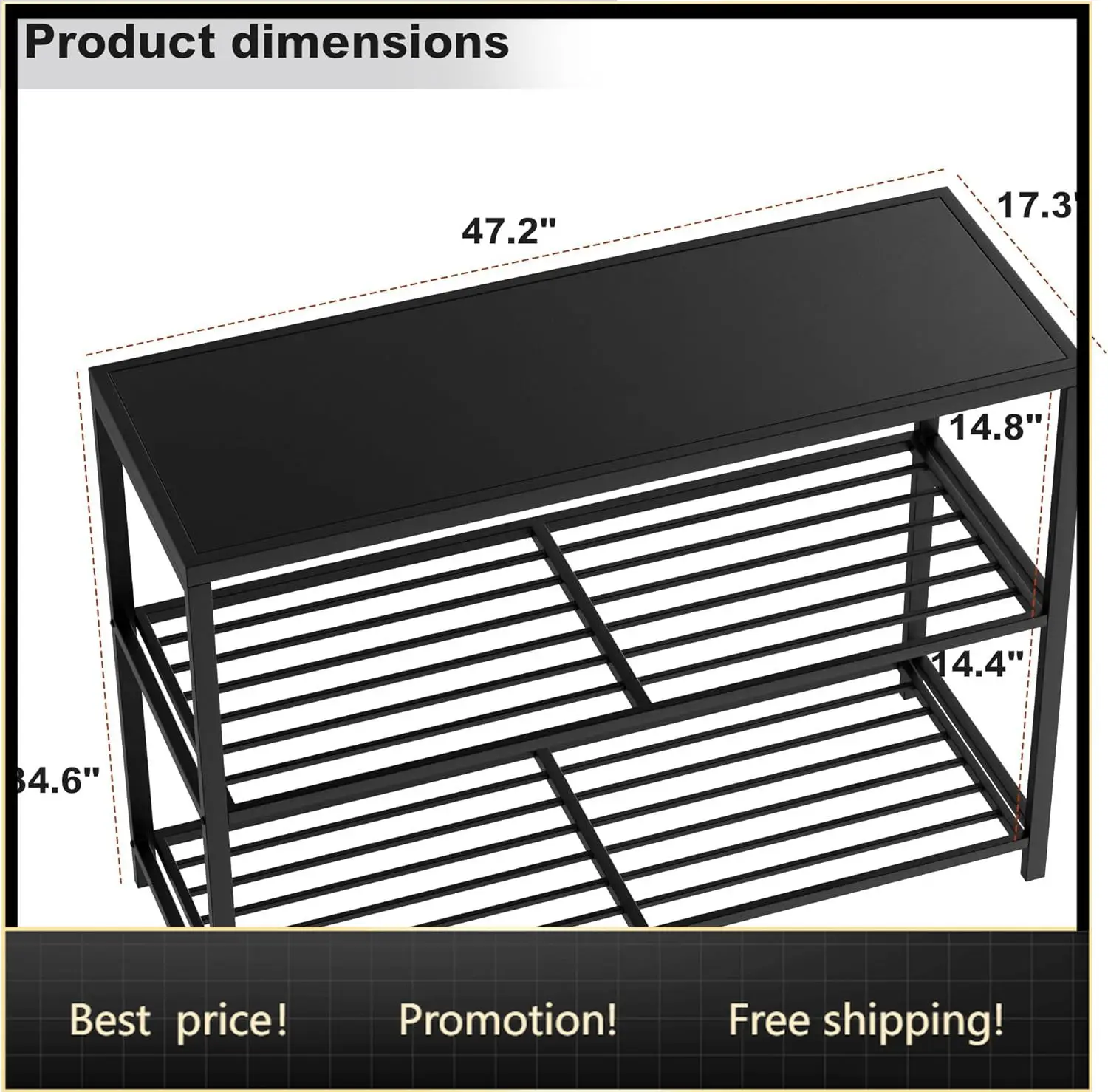 LUCKWIND 48 Inch Iron Shelf with 3 Tiers of Shelving Space for Outdoor Patio, Kitchen & Commercial Use
LUCKWIND 48 Inch Iron Shelf with 3 Tiers of Shelving Space for Outdoor Patio, Kitchen & Commercial Use