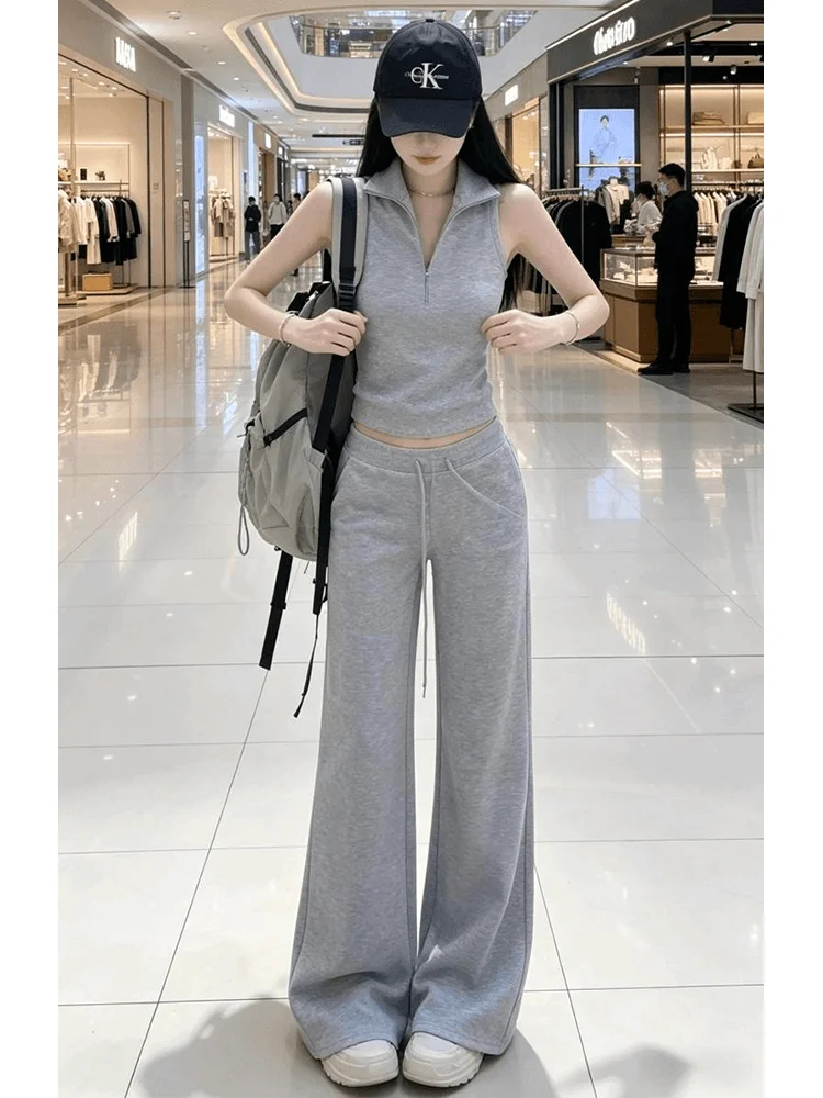 Gray Casual Pants Women's Sleeveless Tank Top Two-Piece Set Summer Fashion Outfit High Waist Breathable Polyester Fiber
Gray Casual Pants Women's Sleeveless Tank Top Two-Piece Set Summer Fashion Outfit High Waist Breathable Polyester Fiber