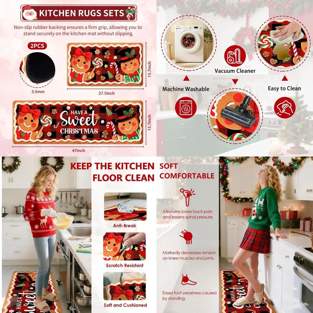 Non-Slip Gingerbread Kitchen Floor Mats, 2PCS Rubber Mats, Washable Cushioned Runners for Sink & Laundry, 15.7x27.5 + 15.7x47 Re
Non-Slip Gingerbread Kitchen Floor Mats, 2PCS Rubber Mats, Washable Cushioned Runners for Sink & Laundry, 15.7x27.5 + 15.7x47 Re