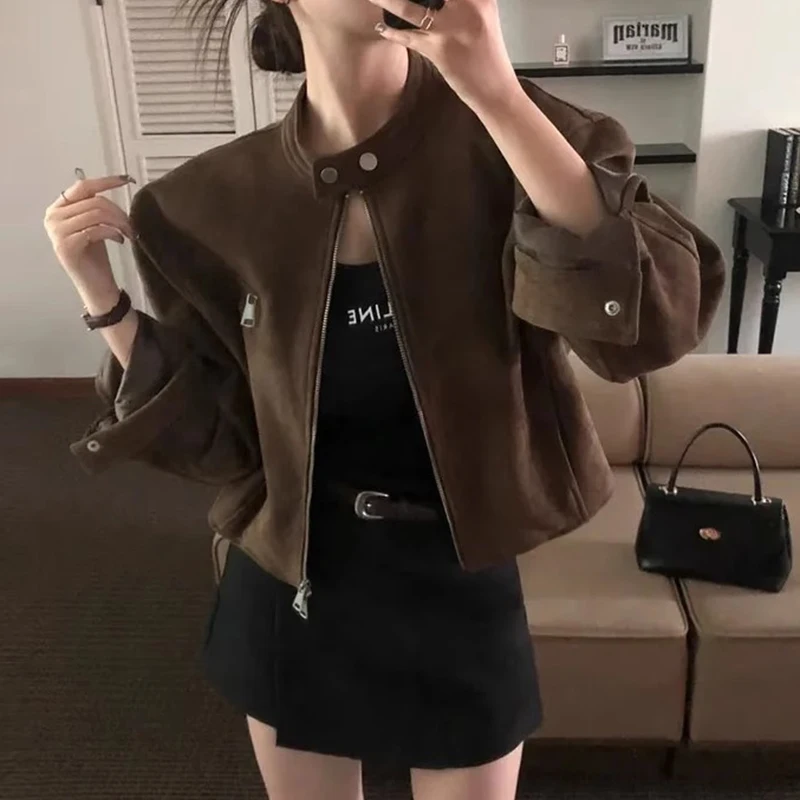 Korea Chic Autumn Retro Temperament Tops Stand Collar Zipper Pocket Loose Coats All-match Short Motorcycle Jacket Women
Korea Chic Autumn Retro Temperament Tops Stand Collar Zipper Pocket Loose Coats All-match Short Motorcycle Jacket Women