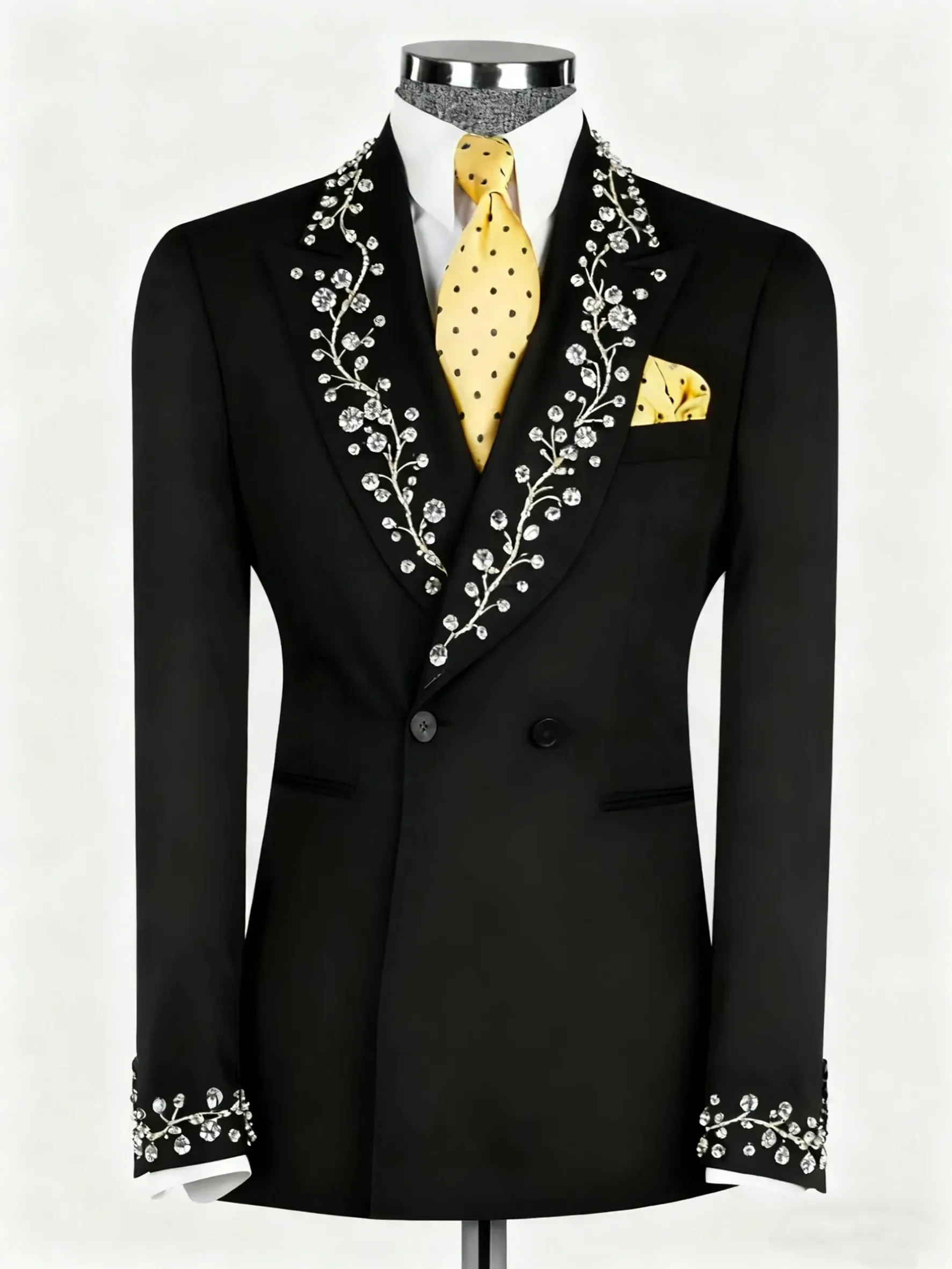 Elegant Men's Groom Blazer 2 Pieces Peaked Lapel Tuxedo Rhinestone Beading Double Breasted Coat Best Man Customized Jacket Pants
Elegant Men's Groom Blazer 2 Pieces Peaked Lapel Tuxedo Rhinestone Beading Double Breasted Coat Best Man Customized Jacket Pants