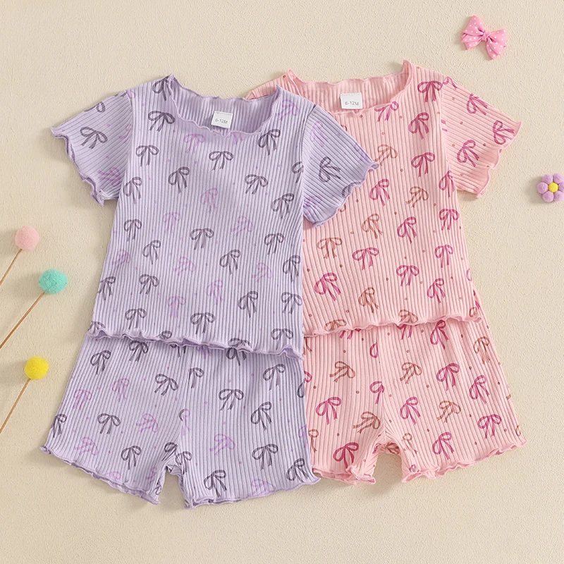 Tregren Kids Girls Ribbed Summer Outfits Bow Print Lettuce Trim Short Sleeve T-shirt + Elastic Waist Shorts Sets Toddler Clothes
Tregren Kids Girls Ribbed Summer Outfits Bow Print Lettuce Trim Short Sleeve T-shirt + Elastic Waist Shorts Sets Toddler Clothes