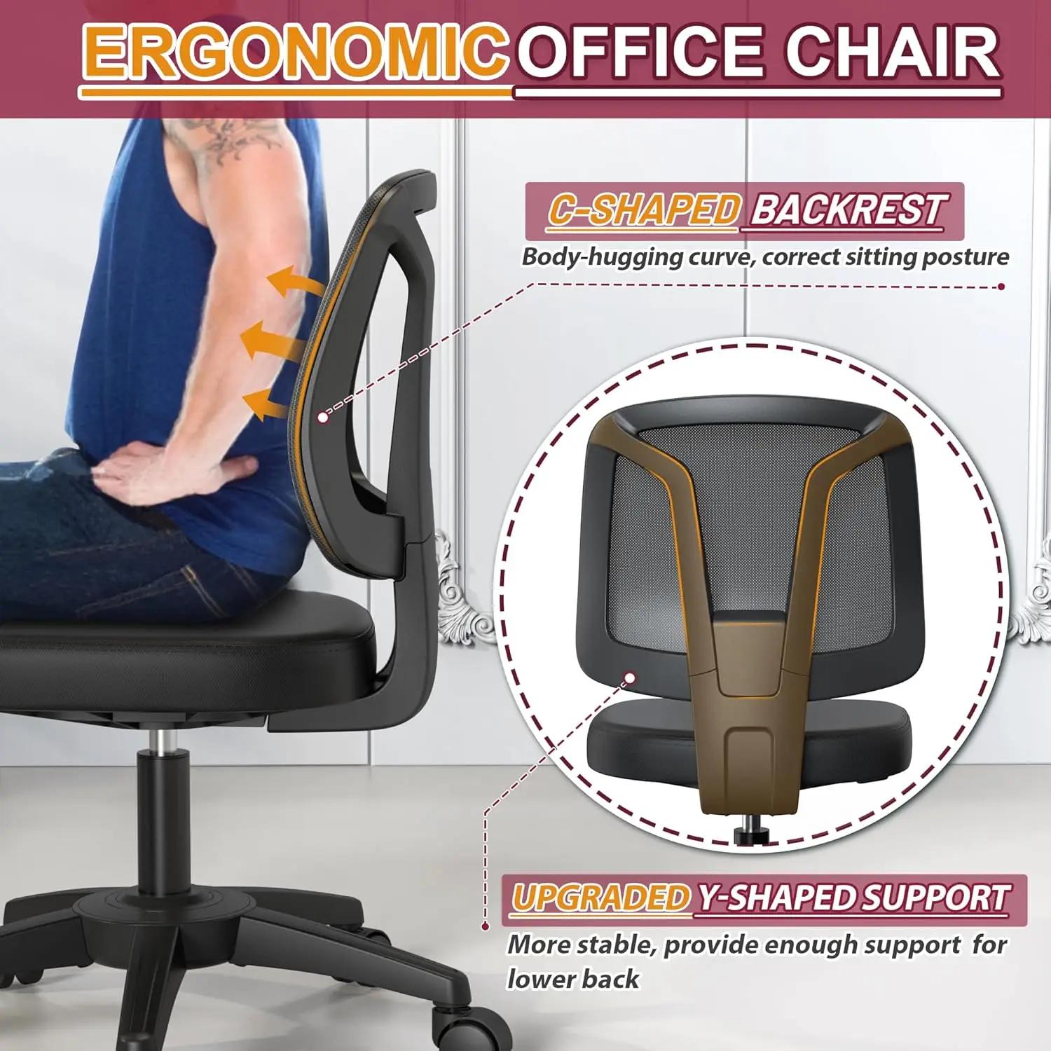 Modern Adjustable Ergonomic Office Desk Home Computer Task Chair With Rolling Wheels And Lumbar Support For Conference Room
Modern Adjustable Ergonomic Office Desk Home Computer Task Chair With Rolling Wheels And Lumbar Support For Conference Room