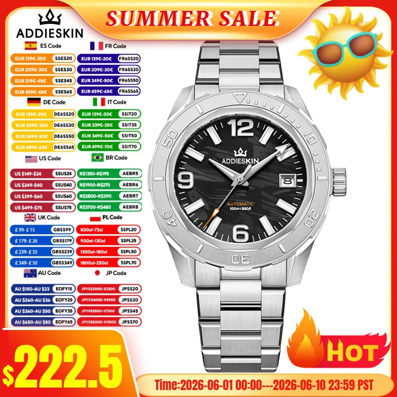 ADDIESKIN K007 Men Luxury Automatic Watch 100M Waterproof Sapphire Glass 316L Stainless Steel BGW9 Luminous Mechanical Watch
ADDIESKIN K007 Men Luxury Automatic Watch 100M Waterproof Sapphire Glass 316L Stainless Steel BGW9 Luminous Mechanical Watch