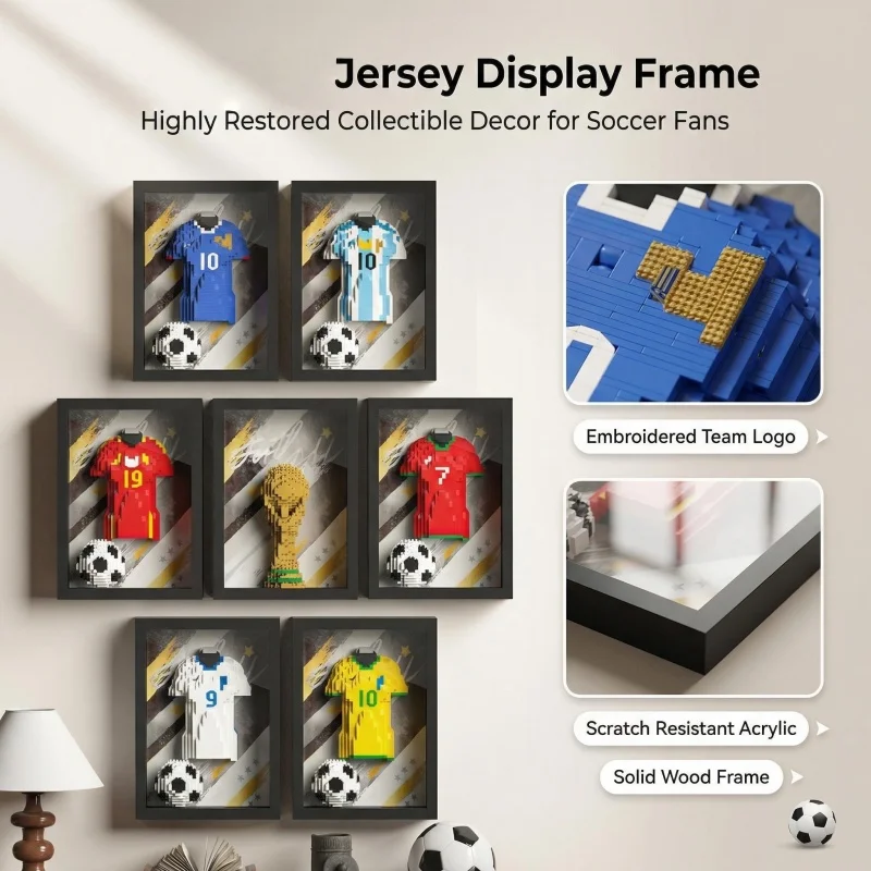 Football Jersey Building Blocks Set with Frame, Mini Bricks Soccer Star Shirt Model, DIY Collectible Wall Art Decor for Sports F
Football Jersey Building Blocks Set with Frame, Mini Bricks Soccer Star Shirt Model, DIY Collectible Wall Art Decor for Sports F