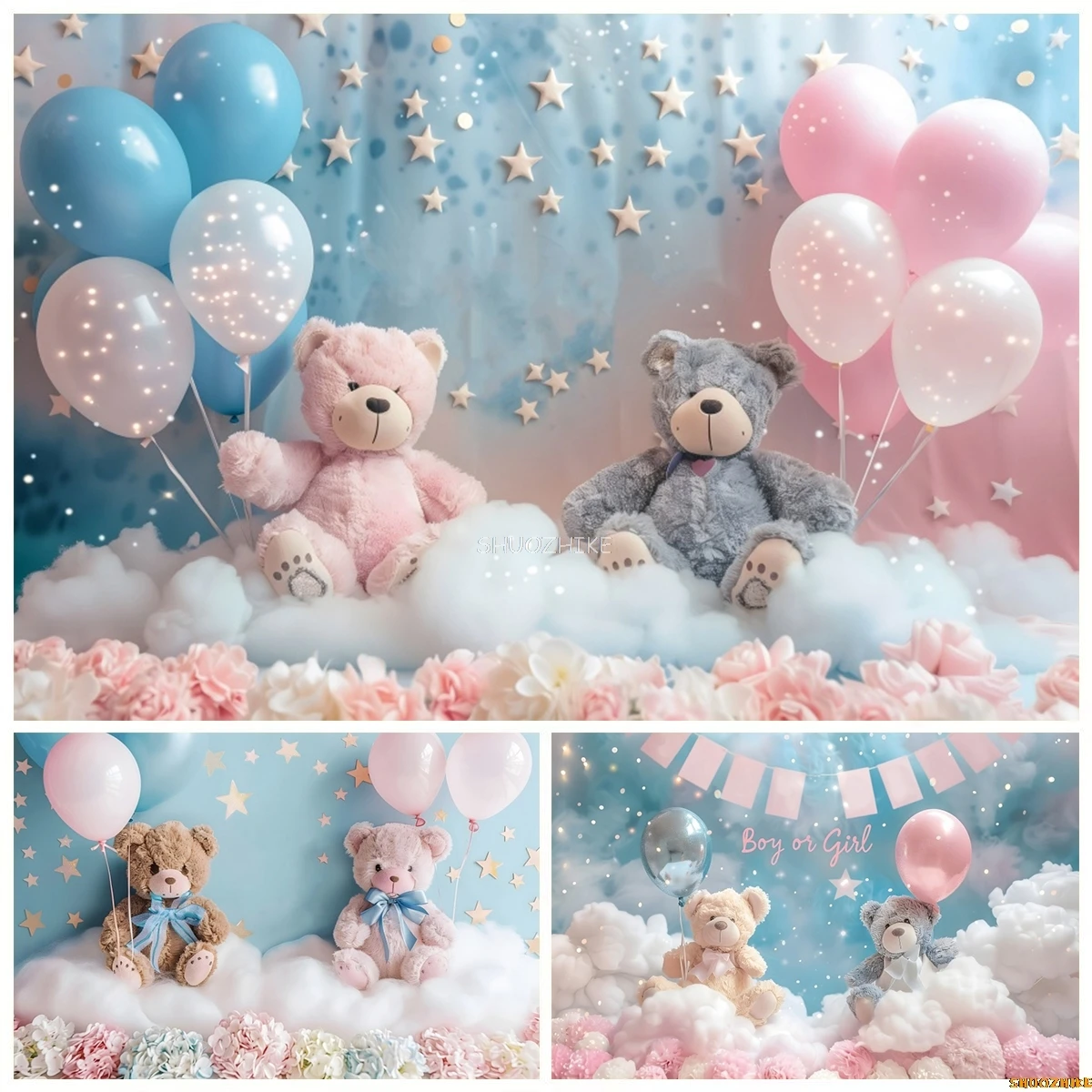 Newborn 1st Birthday Party Photography Backdrop Pink Blue Balloon Cloud Teddy Bear Baby Shower Cake Smash Photo Background Decor
Newborn 1st Birthday Party Photography Backdrop Pink Blue Balloon Cloud Teddy Bear Baby Shower Cake Smash Photo Background Decor