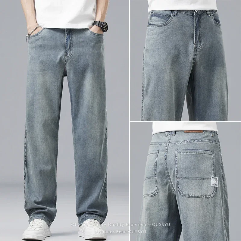 OUSSYU Summer Ultra-thin Lyocell Men's Jeans Drape Soft Fabric Loose Straight Casual Denim Pants Elastic Joggers Male Trousers
OUSSYU Summer Ultra-thin Lyocell Men's Jeans Drape Soft Fabric Loose Straight Casual Denim Pants Elastic Joggers Male Trousers