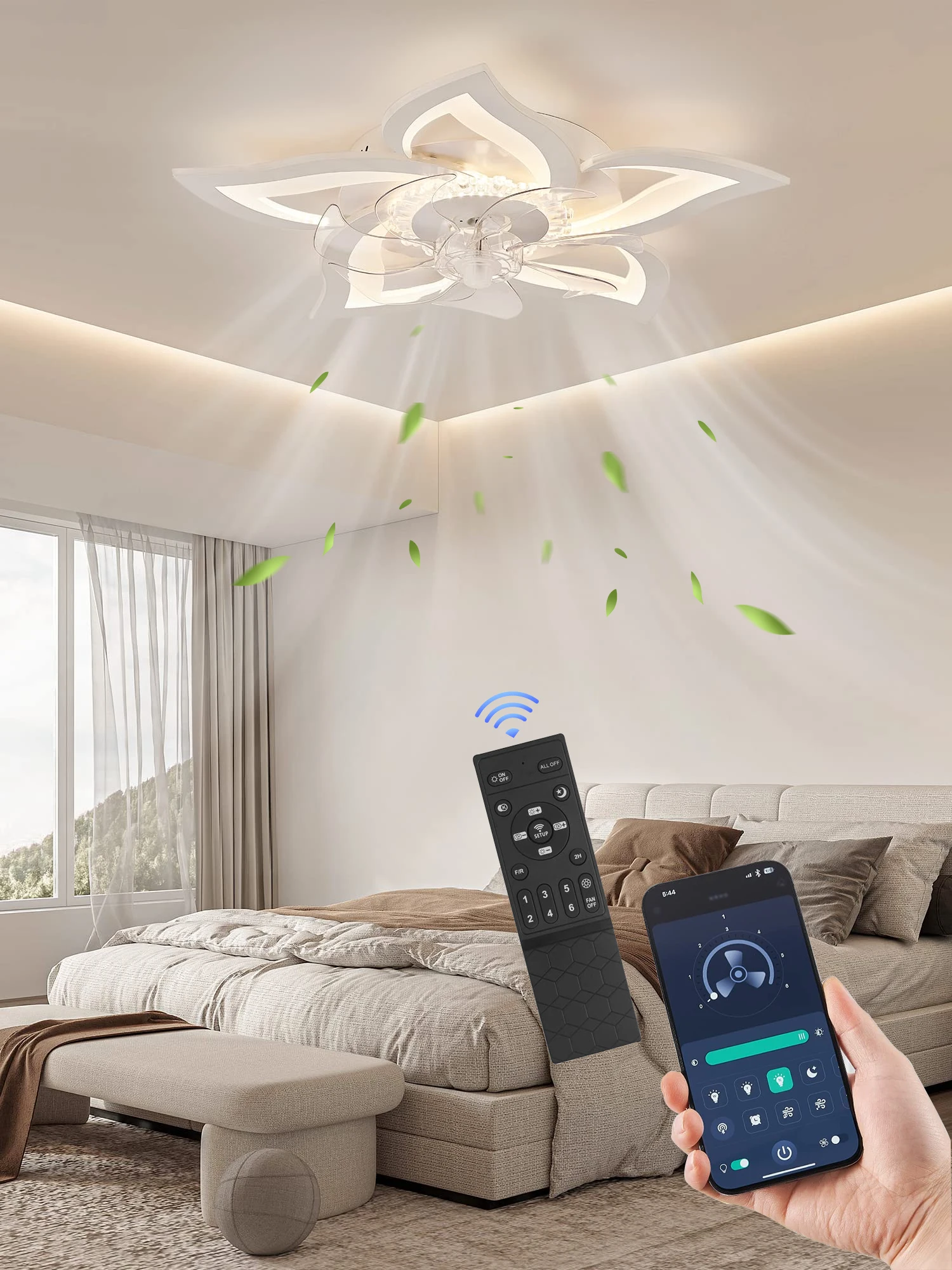 Flower Ceiling Fans with Lights with Remote, 27 Inch Low Profile Flush Mount Ceiling Fan, Dimmable LED Ceiling Light for Bedroom
Flower Ceiling Fans with Lights with Remote, 27 Inch Low Profile Flush Mount Ceiling Fan, Dimmable LED Ceiling Light for Bedroom
