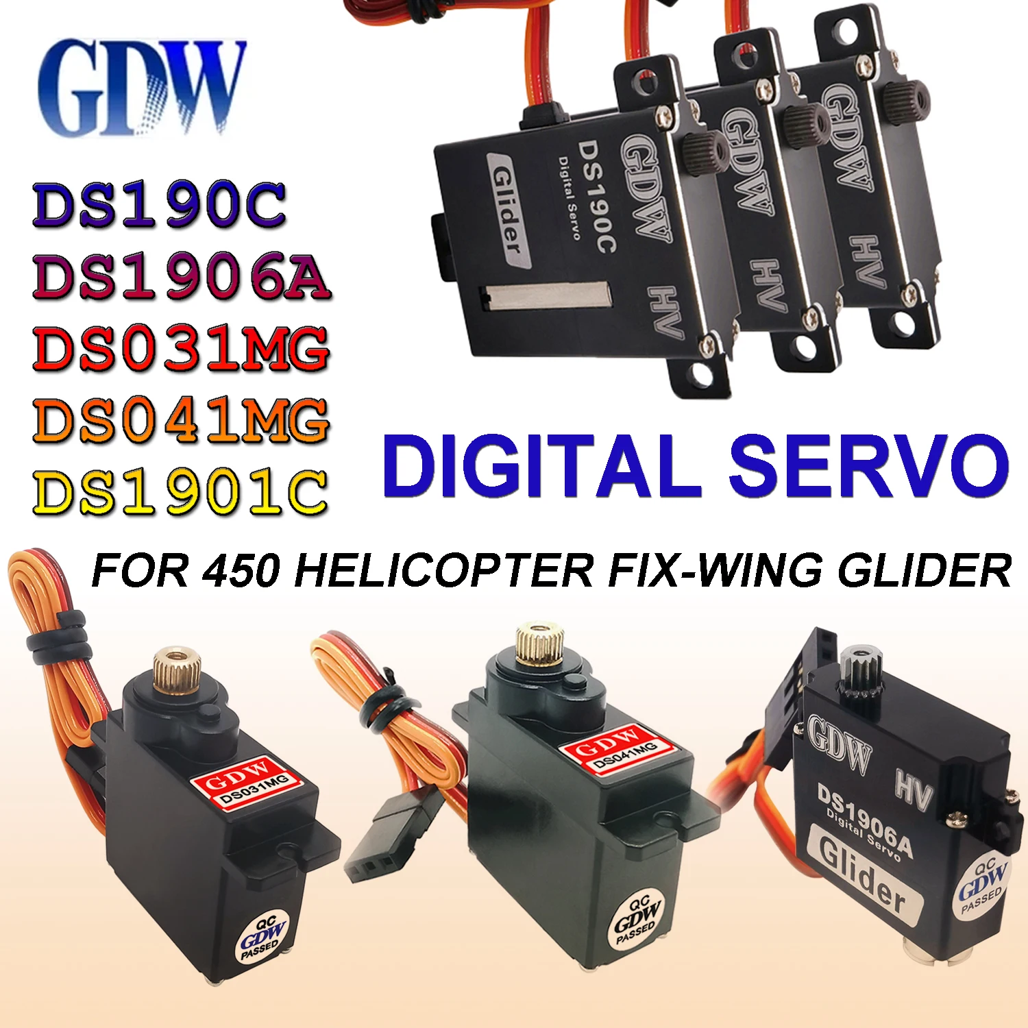 GDW DS190C DS1906A DS031MG DS041MG DS1901C 2.7/3.2/5/6/10.5KG Metal High Speed Digital Servo for 450 Helicopter Fix-wing Glider
GDW DS190C DS1906A DS031MG DS041MG DS1901C 2.7/3.2/5/6/10.5KG Metal High Speed Digital Servo for 450 Helicopter Fix-wing Glider