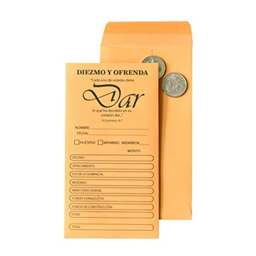 Spanish Coin Envelope, Tithe and Offering Envelopes for Church Ofrenda Y Diezmo 6.5" x 3.5
Spanish Coin Envelope, Tithe and Offering Envelopes for Church Ofrenda Y Diezmo 6.5" x 3.5