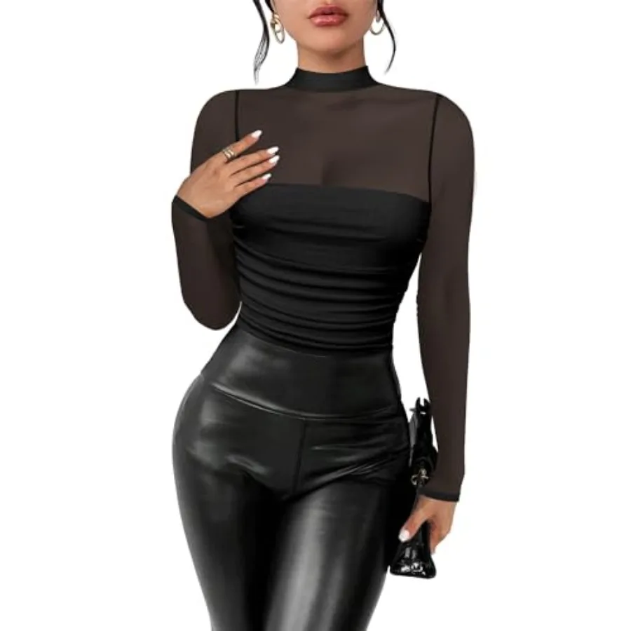 Women's Sexy Bodysuit for Outfits: Mock Turtle Neck Long Sleeve Body Suit - Mesh Sheer Ruched Going Out Bodysuits
Women's Sexy Bodysuit for Outfits: Mock Turtle Neck Long Sleeve Body Suit - Mesh Sheer Ruched Going Out Bodysuits