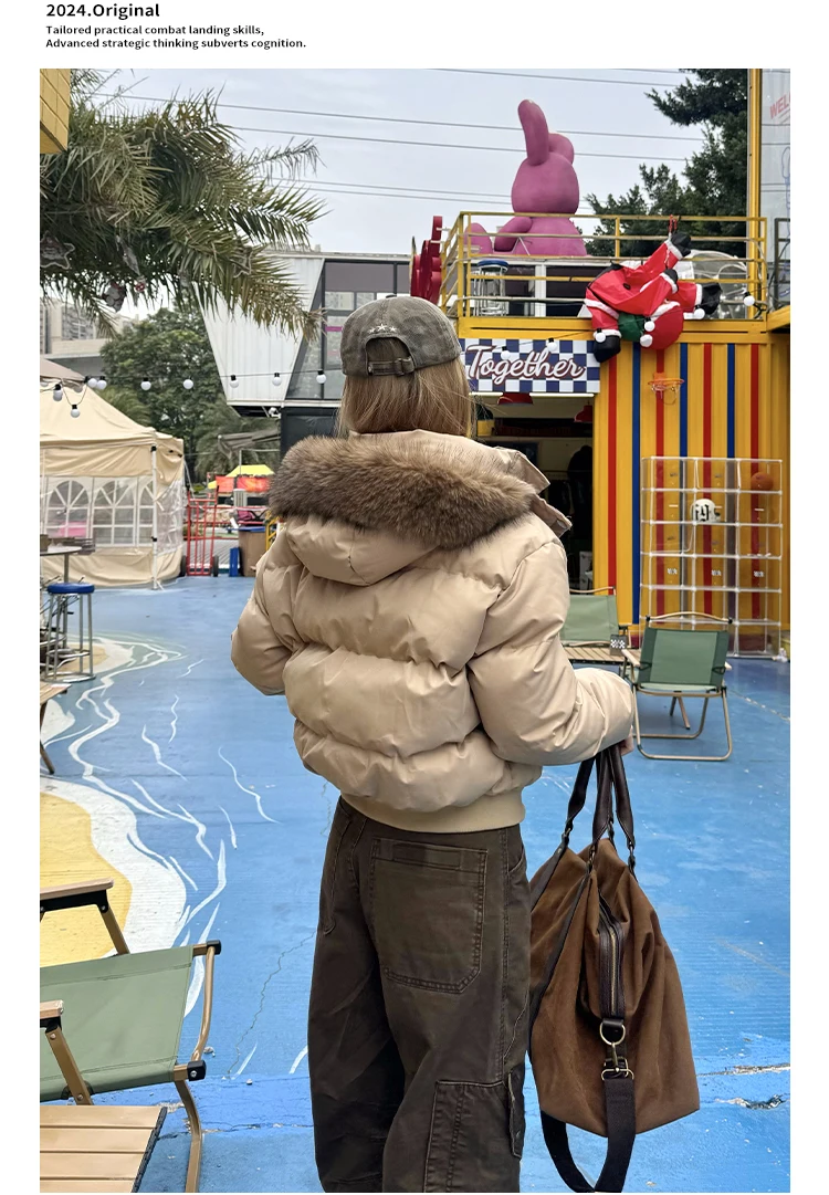 Autumn Winter Fur Hooded Jacket Women Outerwear Thick Dowon Cotton Padded Slim Short Parkas Female Cropped Puffer Bubble Coat 41 Se00944eb1a6947b3bfe407dab67c306e3