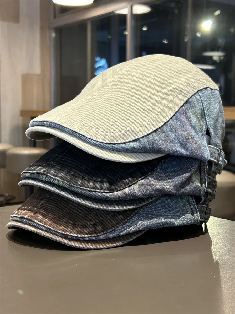 washed denim forward hat, men's and women's spring and summer versatile, showing a small face, wearing a beret temperament cap
washed denim forward hat, men's and women's spring and summer versatile, showing a small face, wearing a beret temperament cap