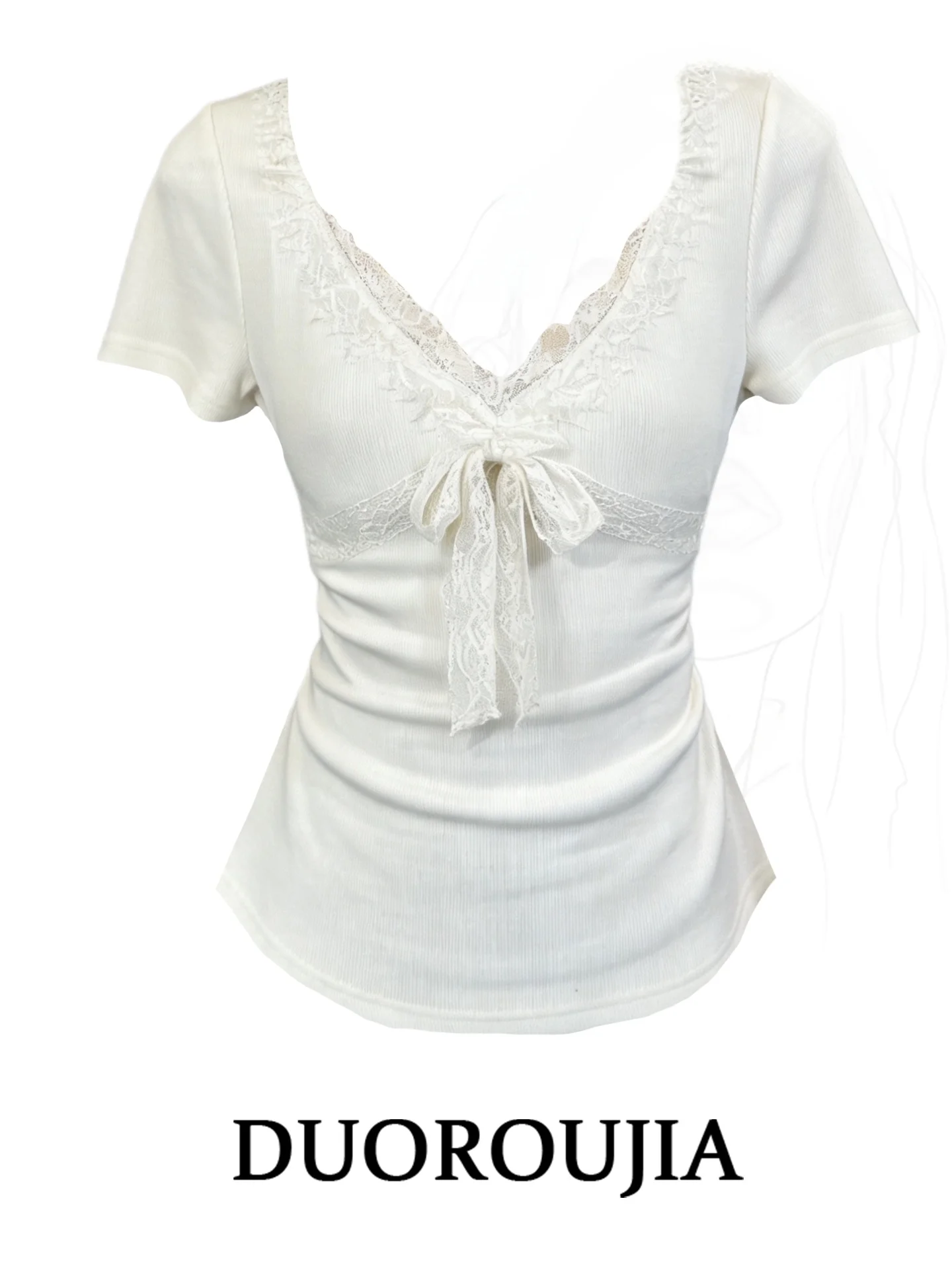 Slim Fit Lace Patchwork V-Neck T-Shirt Women's Summer plus Size Belted Short Sleeve Korean Style Printed High Waist Anti-Ball
Slim Fit Lace Patchwork V-Neck T-Shirt Women's Summer plus Size Belted Short Sleeve Korean Style Printed High Waist Anti-Ball