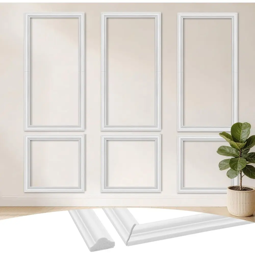 Набор из 3-х белых 3D-молдингов для стен, предварительно нарезанных, с самоклеящейся основой, для панелей вагонки - идеально подходит для прихожих, гостиных, спален
Набор из 3-х белых 3D-молдингов для стен, предварительно нарезанных, с самоклеящейся основой, для панелей вагонки - идеально подходит для прихожих, гостиных, спален