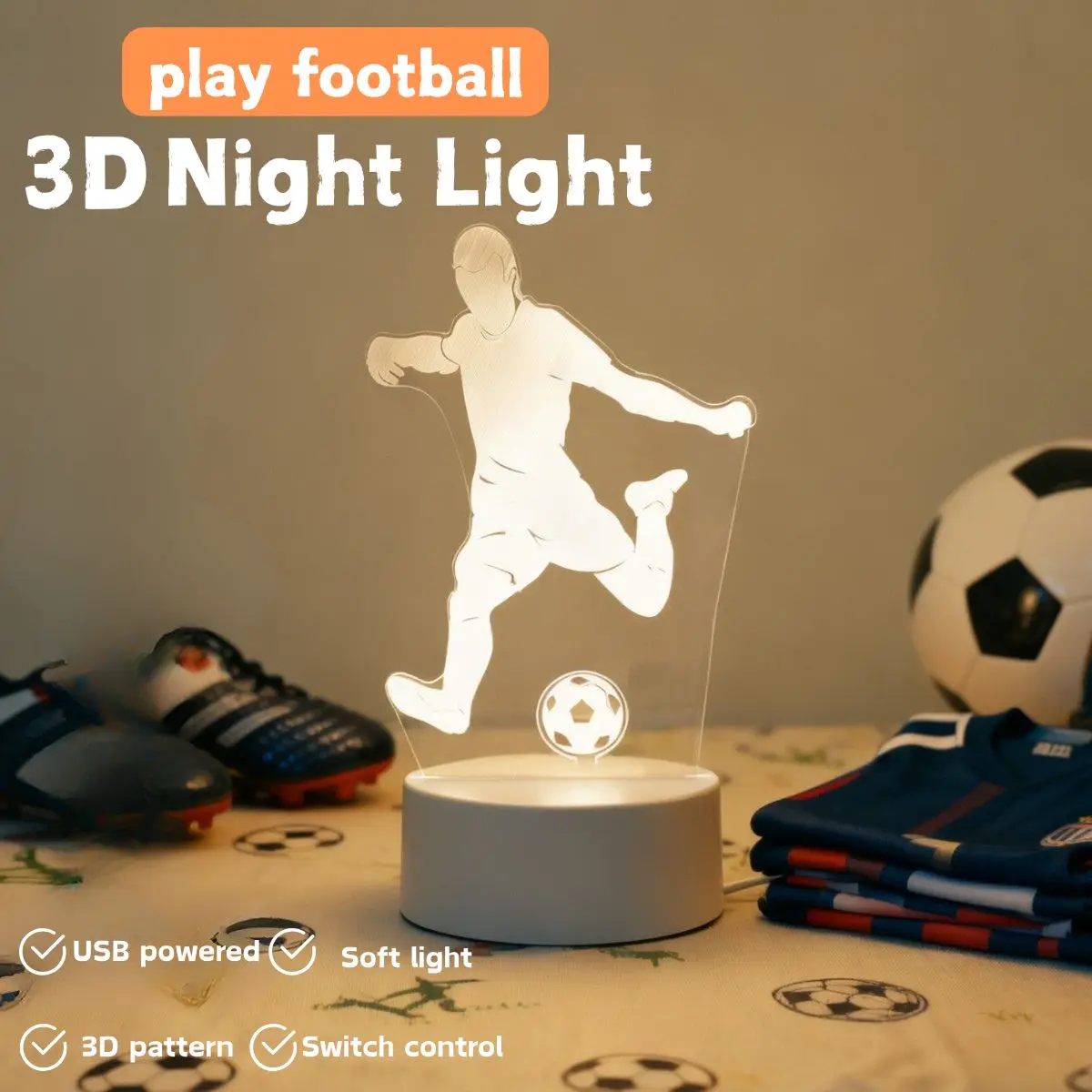 3D футбольная спортивная настольная лампа с питанием от USB, прикроватная тумбочка для спальни, креативная настольная лампа, подарок для любителей спорта, украшение, ночник
3D футбольная спортивная настольная лампа с питанием от USB, прикроватная тумбочка для спальни, креативная настольная лампа, подарок для любителей спорта, украшение, ночник