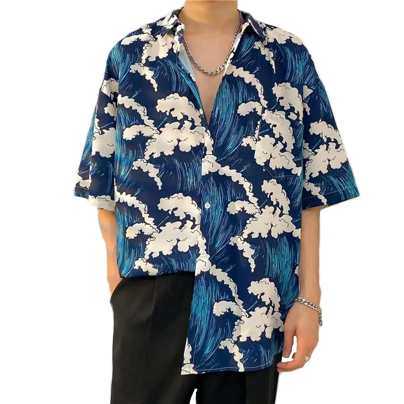 Summer Sea Wave Print Shirt Men's Hawaiian Turn Down Collar Short Sleeve Shirts Casual Loose Beach Hawaii Tops Daily Clothes
Summer Sea Wave Print Shirt Men's Hawaiian Turn Down Collar Short Sleeve Shirts Casual Loose Beach Hawaii Tops Daily Clothes