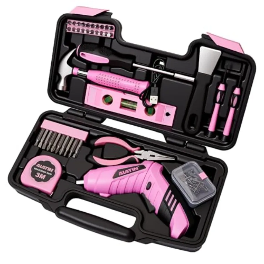 Drill Set, Screw Driver Set Kit With 3.7V Pink Cordless Drill, 40-Piece Household Tool Set.
Drill Set, Screw Driver Set Kit With 3.7V Pink Cordless Drill, 40-Piece Household Tool Set.