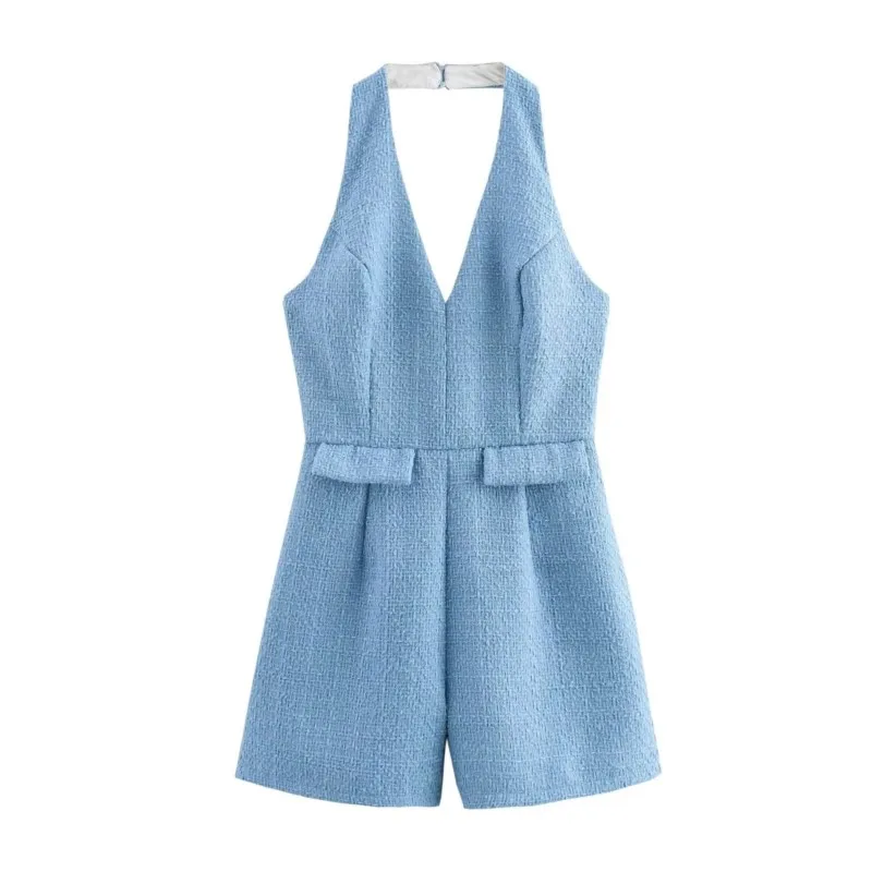 Blue Backless Women Fashion Sexy Sleeveless Halter Neck Short Jumpsuits Female 2025 New Summer High Waist Chic Casual Playsuits
Blue Backless Women Fashion Sexy Sleeveless Halter Neck Short Jumpsuits Female 2025 New Summer High Waist Chic Casual Playsuits